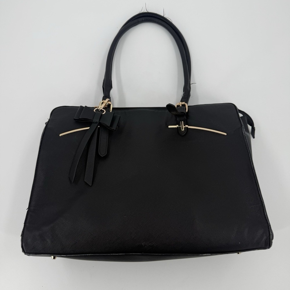 LOVEVOOK Women's Black Satchel Handbag Bow Accent Faux Leather Tote